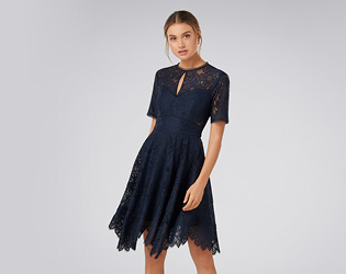 forever new lace embroidered skater dress in blue