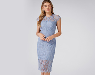 forever new lace embroidered skater dress in blue