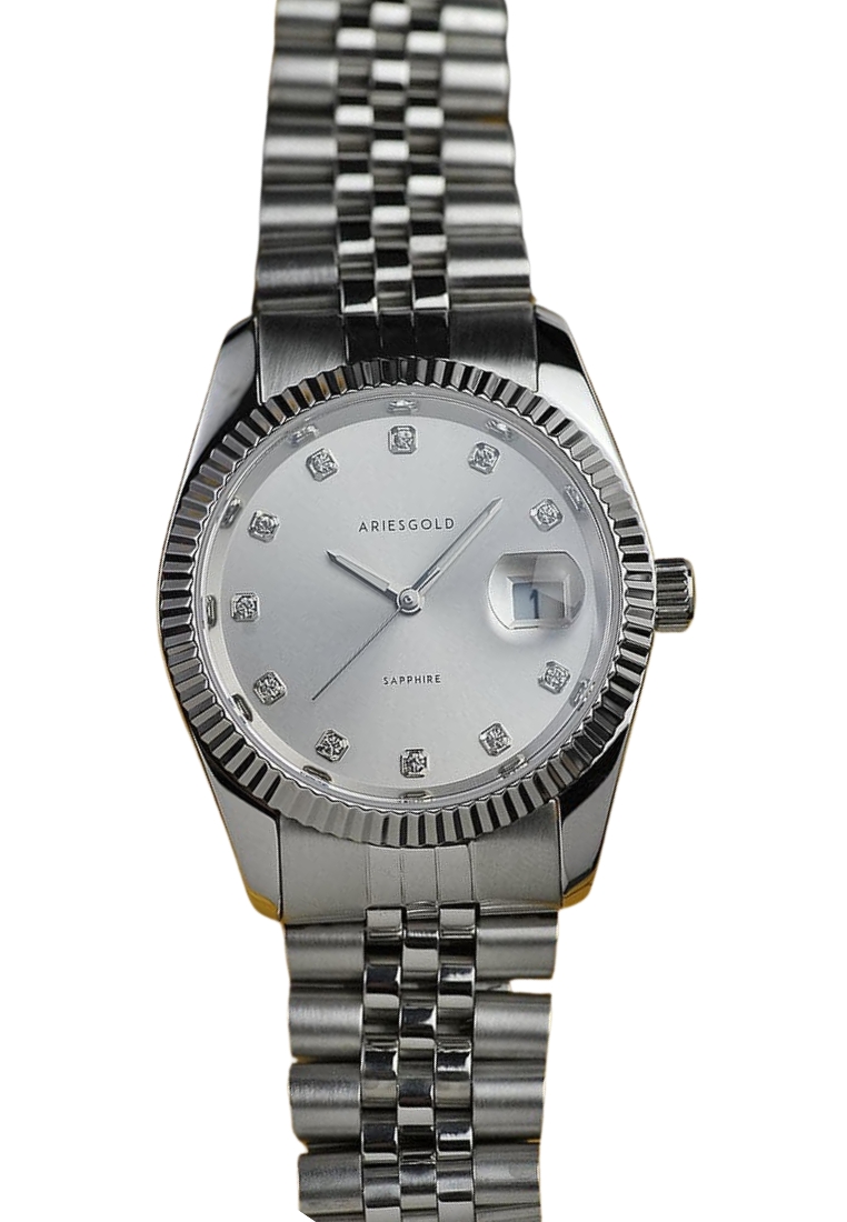 Aries Gold Silver Dial Silver Stainless Steel Strap Women Watch G 1068 S-12S