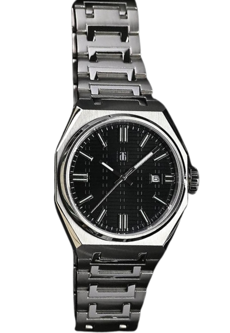 Aries Gold Black Dial Silver Stainless Steel Strap Men Watch G 8048 S-BK