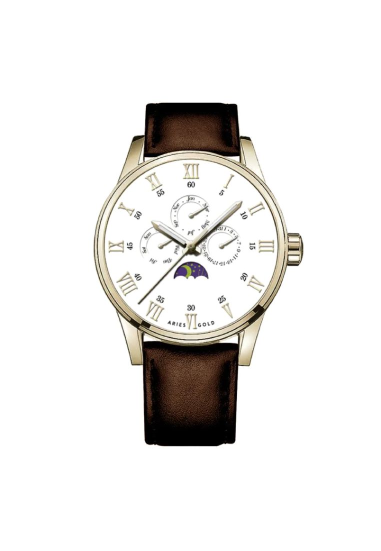 Aries Gold G 7019 G-WG Multifunction Leather Strap Men's Watch