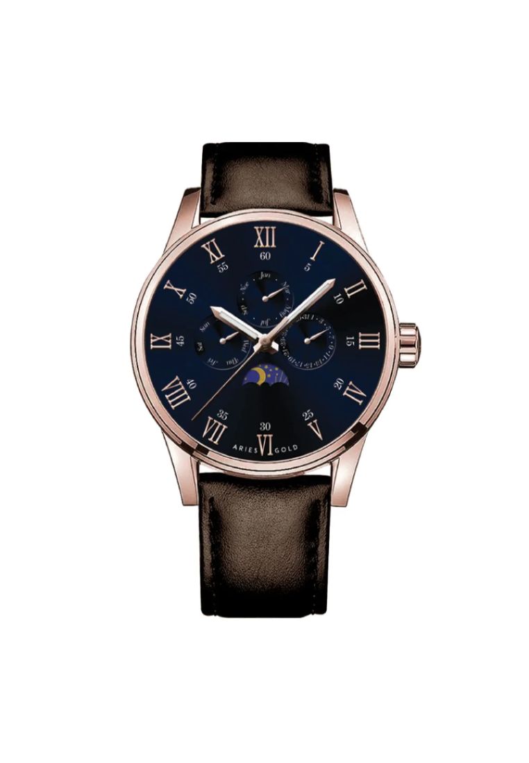 Aries Gold G 7019 RG-BU Multifunction Leather Strap Men's Watch