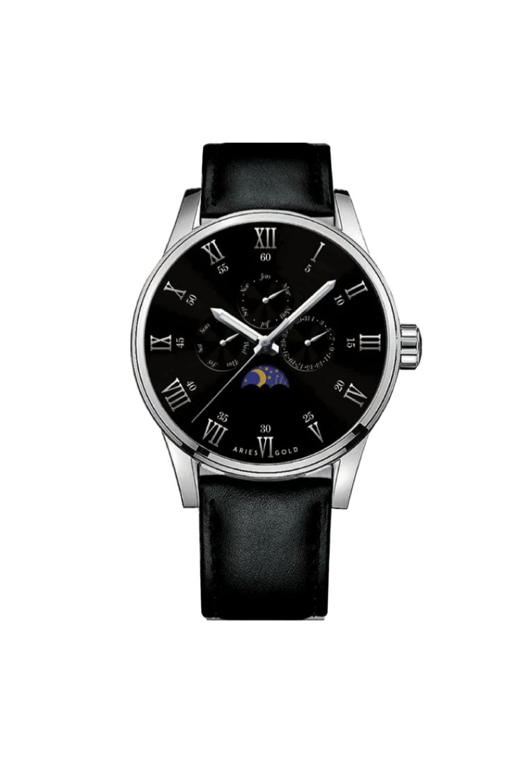 Aries Gold G 7019 S-BK Multifunction Leather Strap Men's Watch