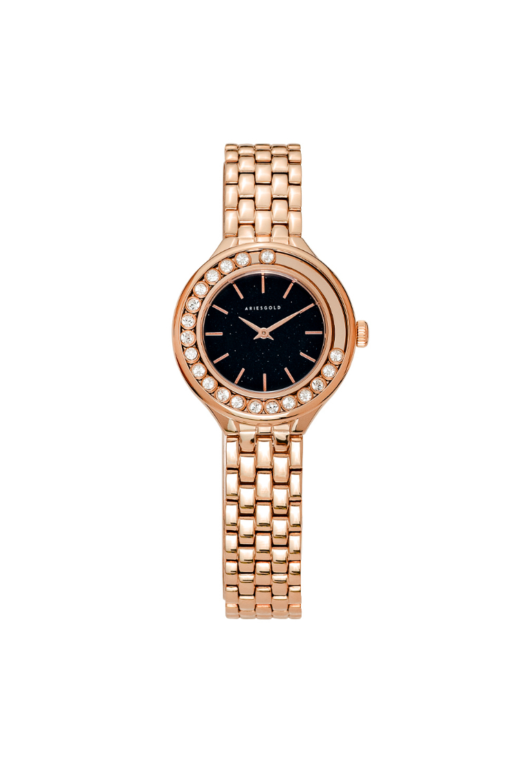 Aries Gold Serenity Black Dial Rose Gold Stainless Steel Women Watch L 5041 RG-BKST