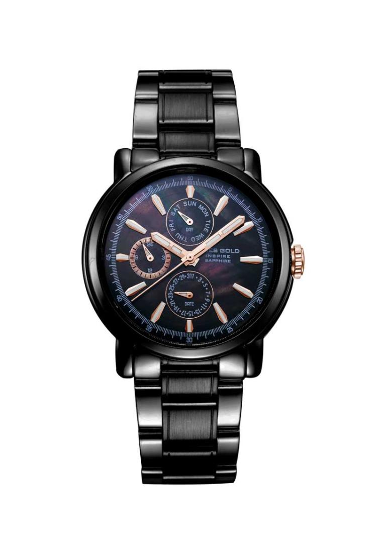 ARIES GOLD CHRONOGRAPH INSPIRE CONTENDER BLACK STAINLESS STEEL B 7302 BKR-BKRG WOMEN'S WATCH