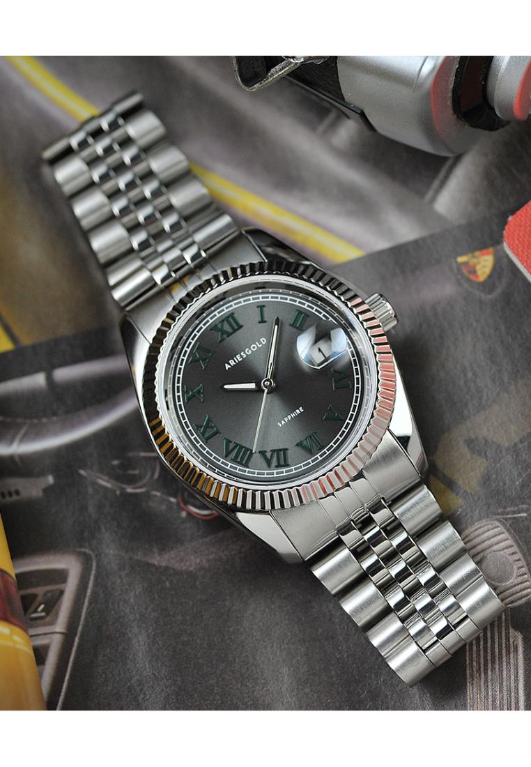 Aries Gold Black Dial Silver Stainless Steel Strap Women Watch G 1068 Series