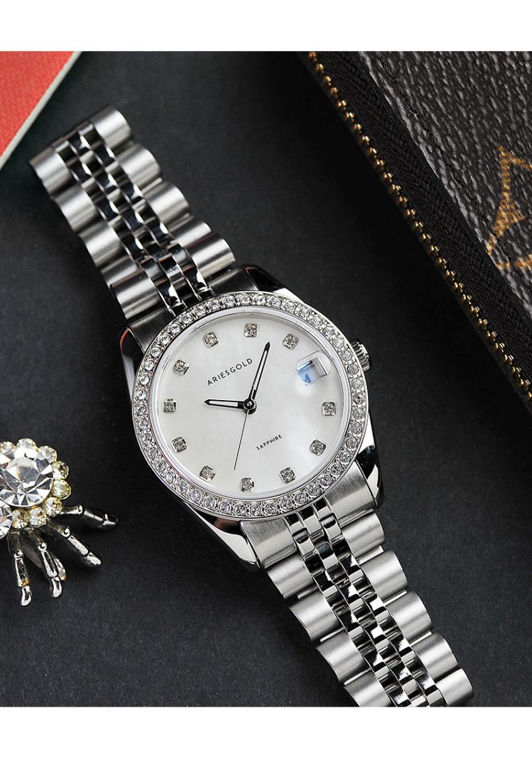 Aries Gold White Dial Silver Stainless Steel Strap Women Watch L 1070 SDIA-MP