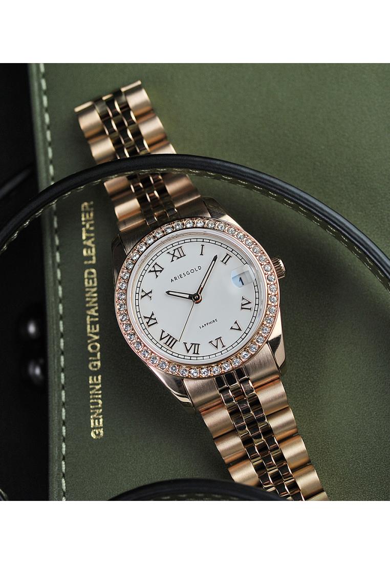 Aries Gold White Dial Gold Stainless Steel Women Watch B 1069 RG-RW