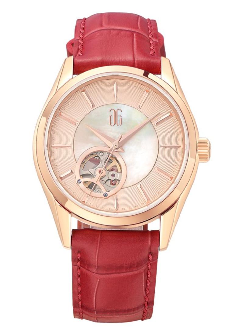 Aries Gold Goldex 8023 Red Leather Strap Men Watch L 8023 RG-BEI