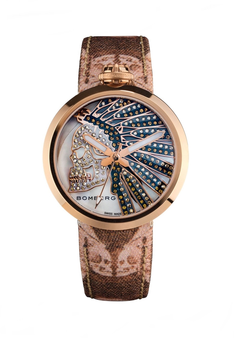 Bomberg 1968 INDIAN SKULL BROWN 40mm QUARTZ MEN WATCH (RS40H3PPK.171.3)