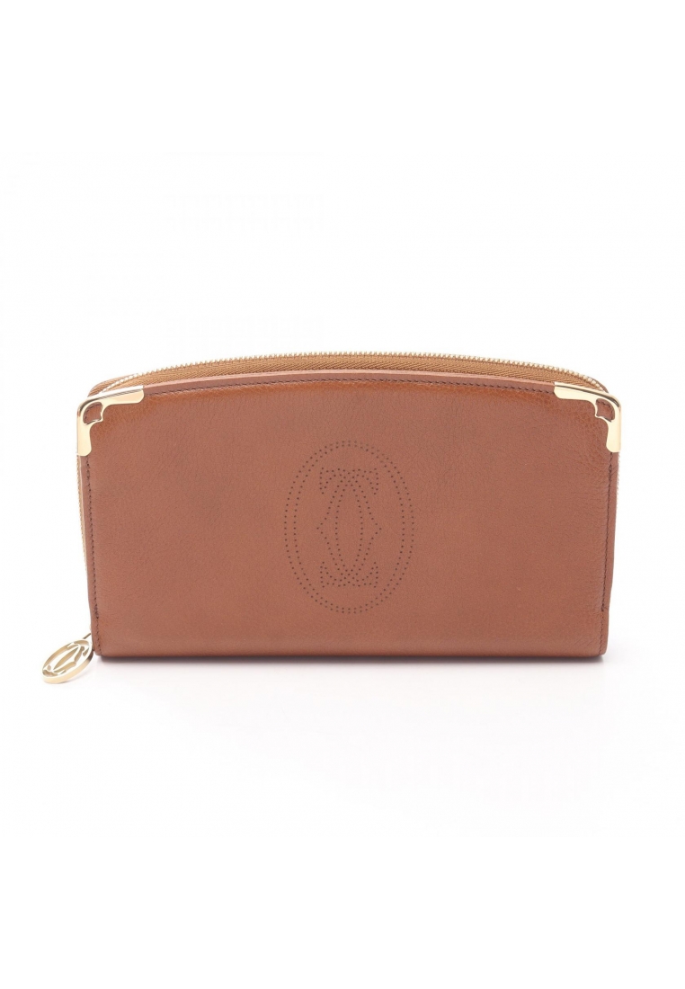 Cartier Pre-Loved Cartier Marcello round zipper long wallet leather Brown