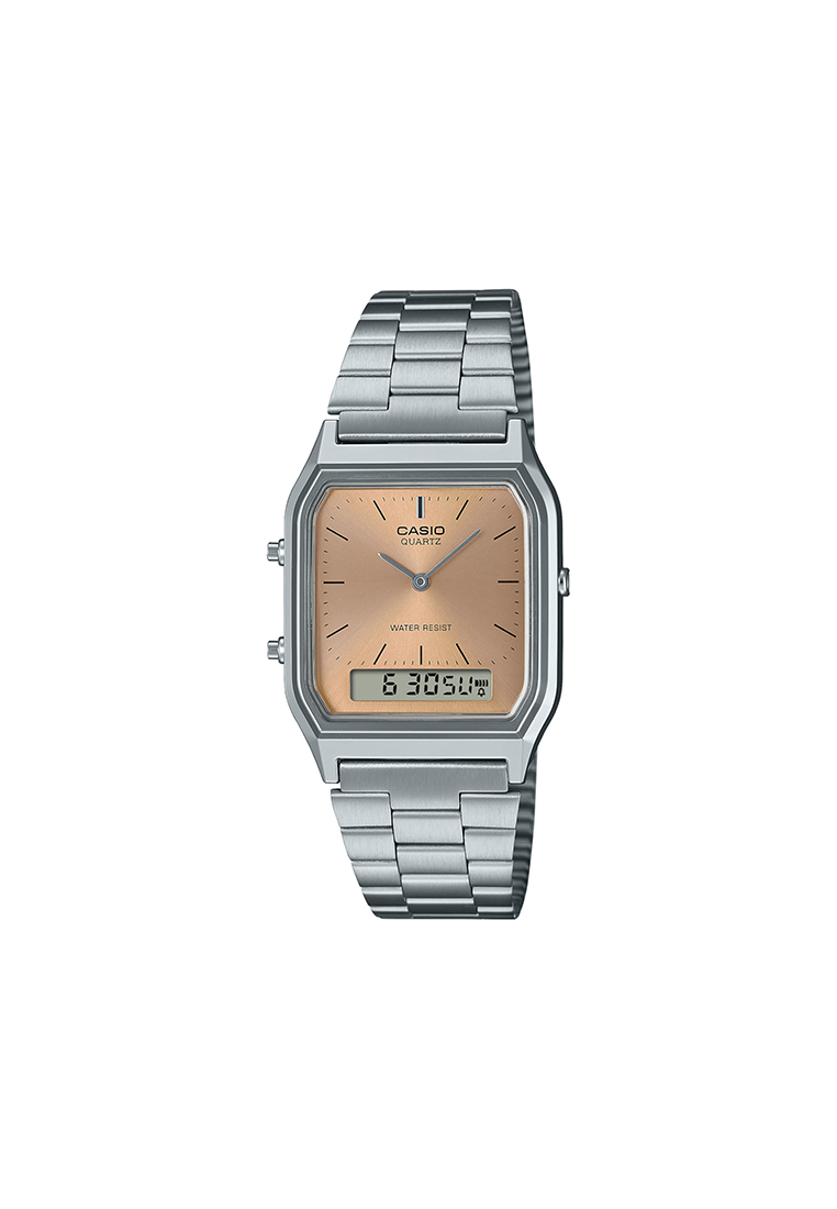 Casio Vintage Unisex Analog-Digital Watch AQ-230A-4AMQY Silver Stainless Steel Strap