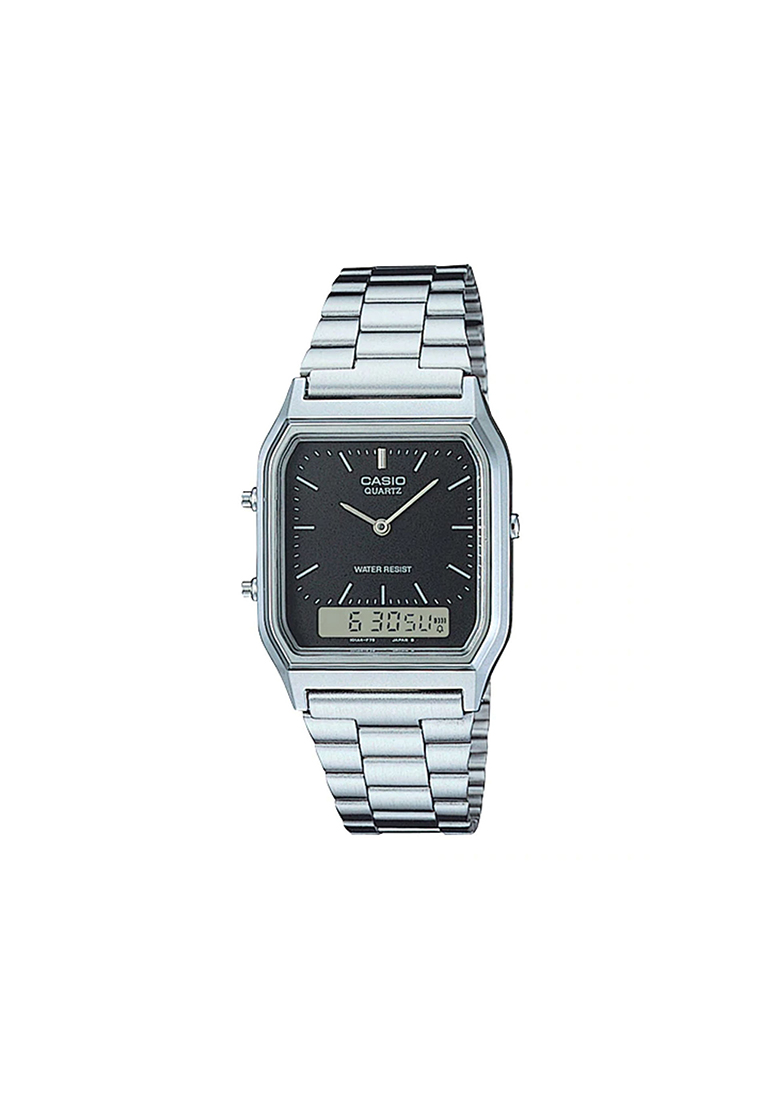 Casio Vintage Men's Analog-Digital AQ-230A-1DMQ Stainless Steel Band Casual Watch