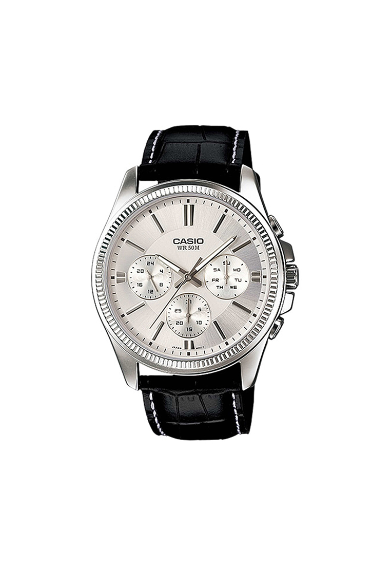 Casio Watches Men's Analog MTP-1375L-7AV Black Genuine leather Band Watch