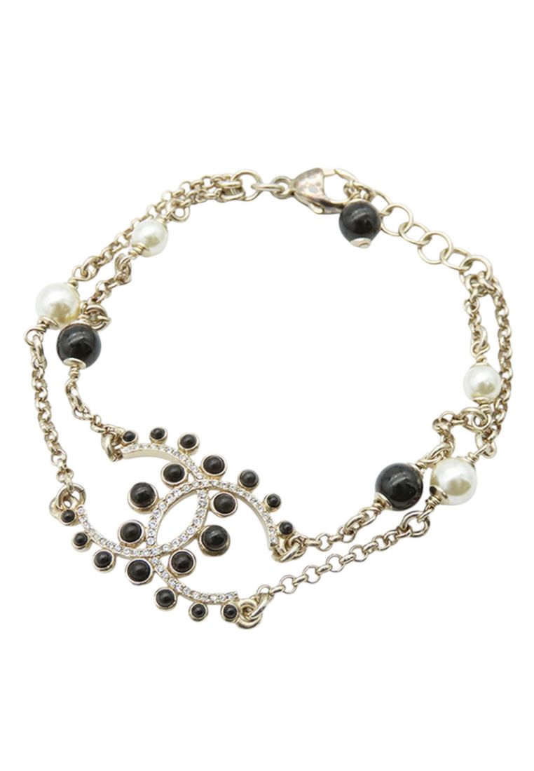 Chanel Pre-Loved Chanel Gold Plated Cc Faux Pearl Rhinestones Bracelet