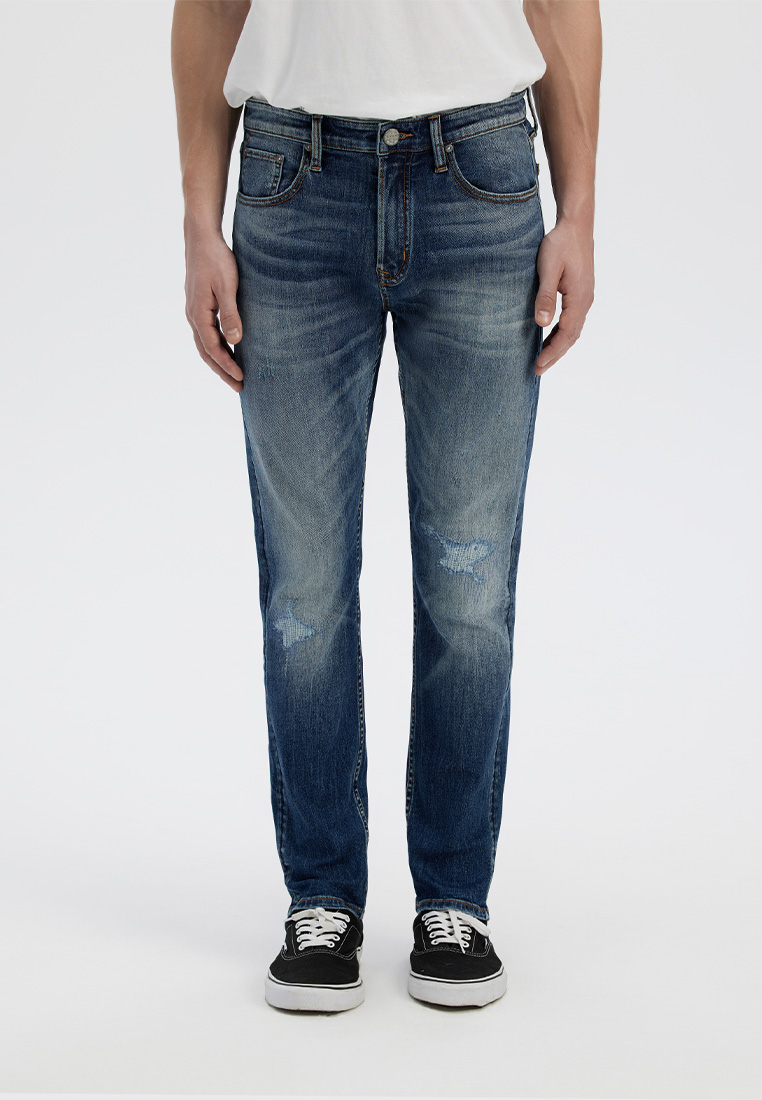 Chevignon Men's V57 Regular Taper Mid Wash Distressed Jeans