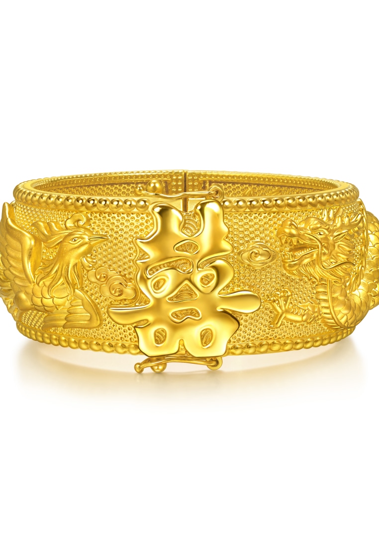 Chow Sang Sang 999.9 24K Pure Gold Chinese Wedding Collection Dragon Phoenix Bangle for Women(07 Wri