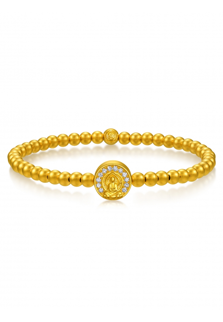 Chow Sang Sang 999.9 24K Pure Gold Cultural Blessings Diamond Lotus Motifs Bracelet for Women 14.5cm