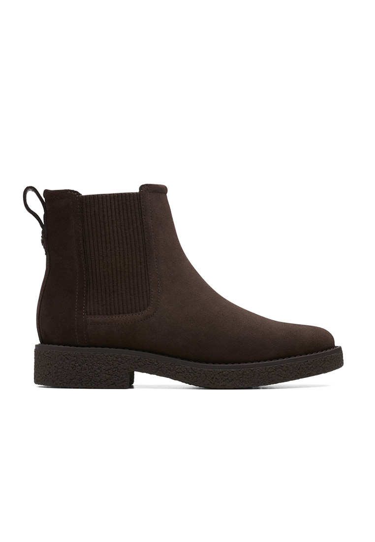 CLARKS Womens Nella Top Chelsea Boots - Dark Brown Suede