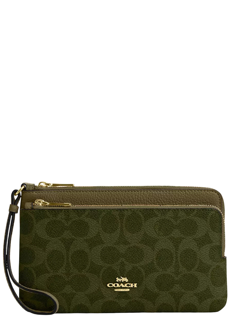 Coach Double Zip Wallet In Signature Canvas - Olive CX161