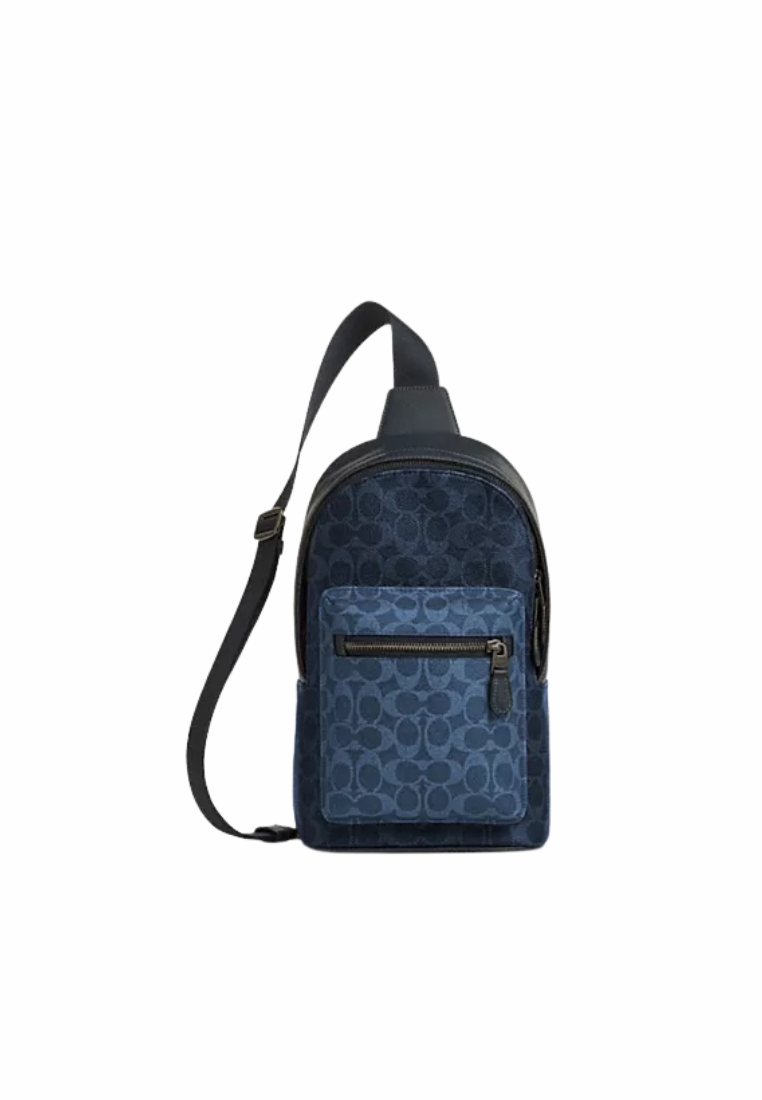 Coach West Pack Crossbody Bag Blocked Signature In Denim/Light Denim CBI92