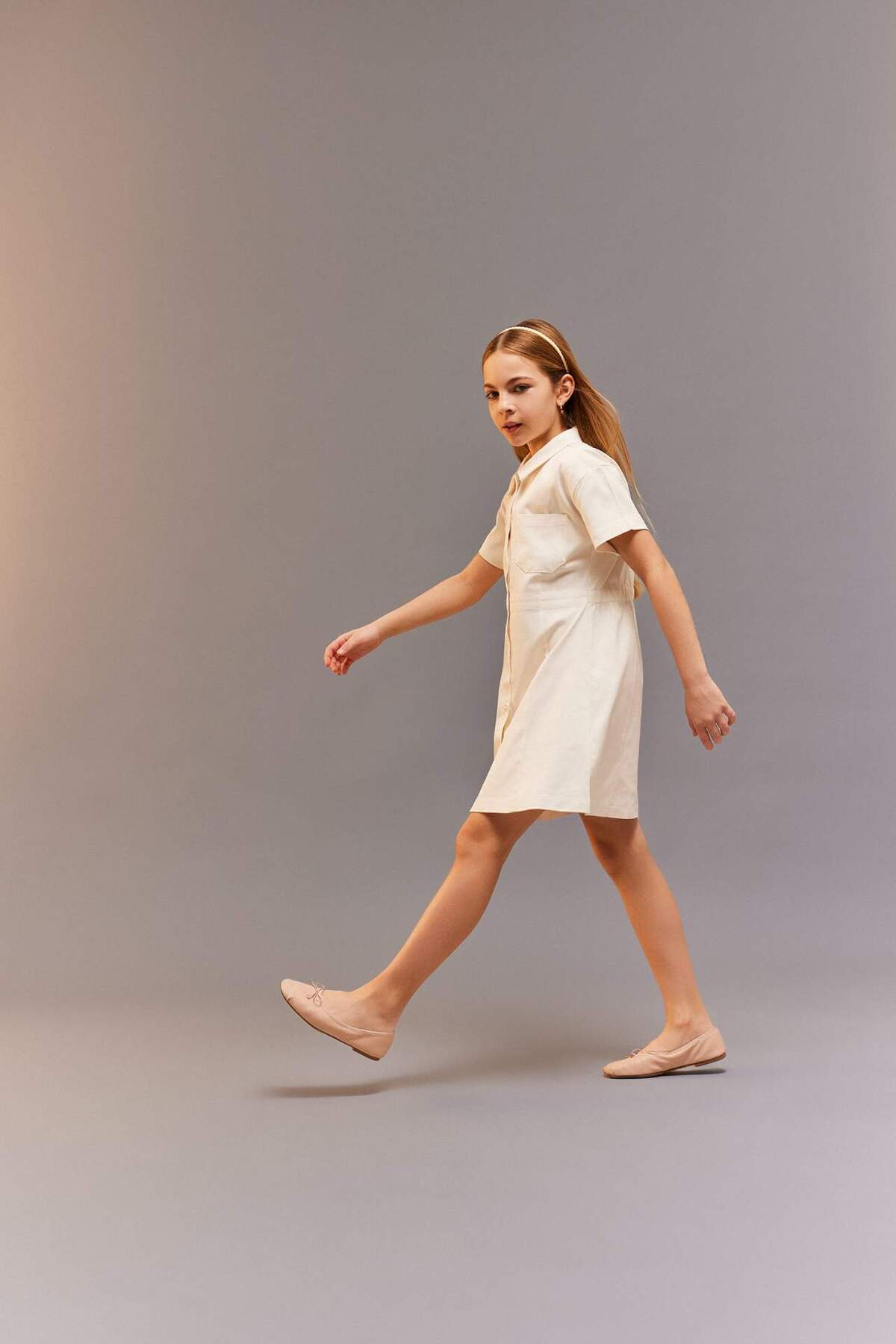 DeFacto Girls Gabardine Pocket Button Short Sleeve Summer Dress D9223A825Sm