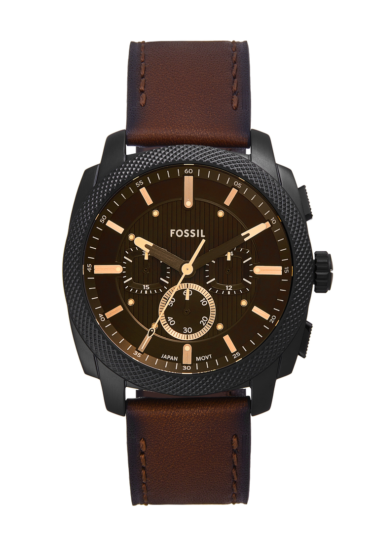 Fossil Men's Machine Chronograph Watch ( FS6101 ) - Quartz, Black Case, Round Dial, 22 MM Brown Leat