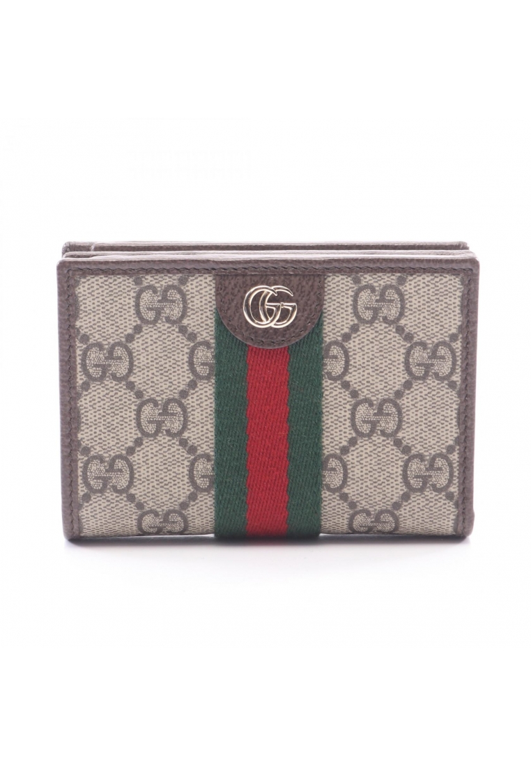 Gucci Pre-Loved Gucci Ophidia Small wallet GG Supreme Bi-fold wallet PVC leather beige Dark brown mu