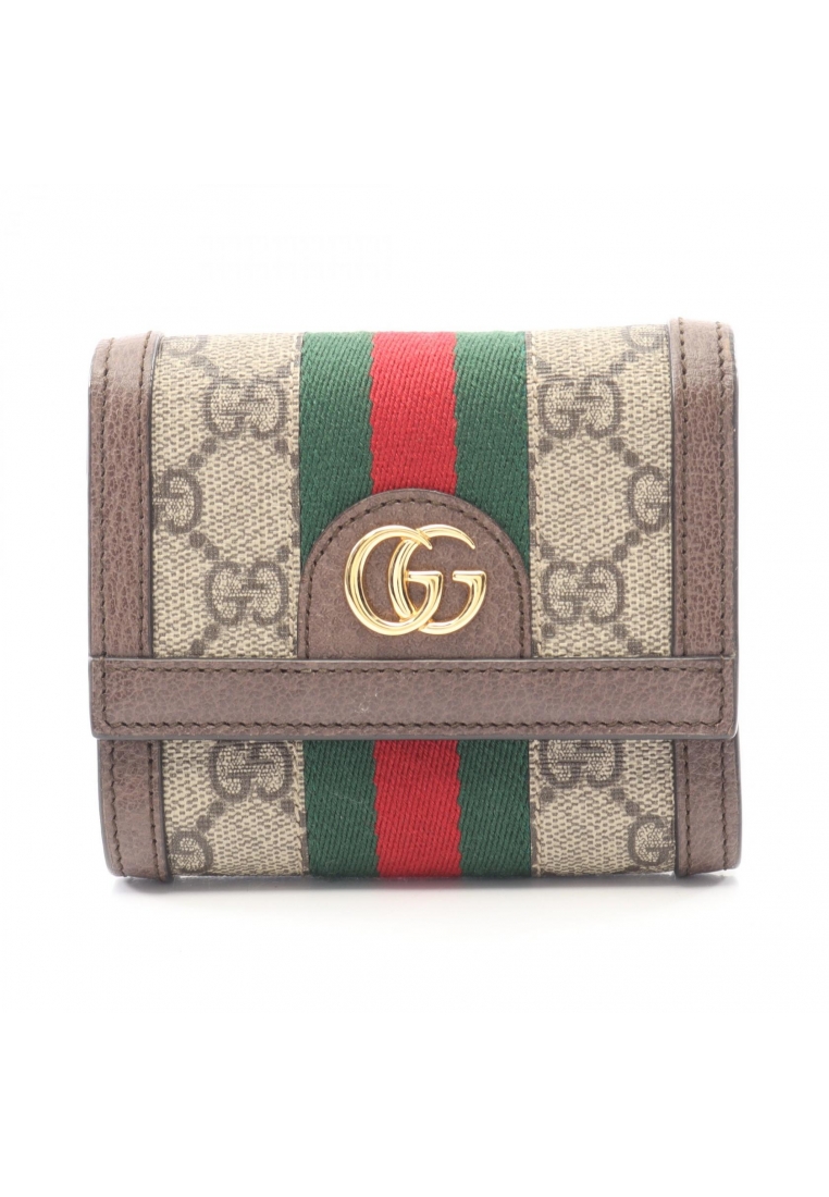 Gucci Pre-Loved Gucci Ophidia GG Supreme trifold wallet PVC leather beige Dark brown multicolor