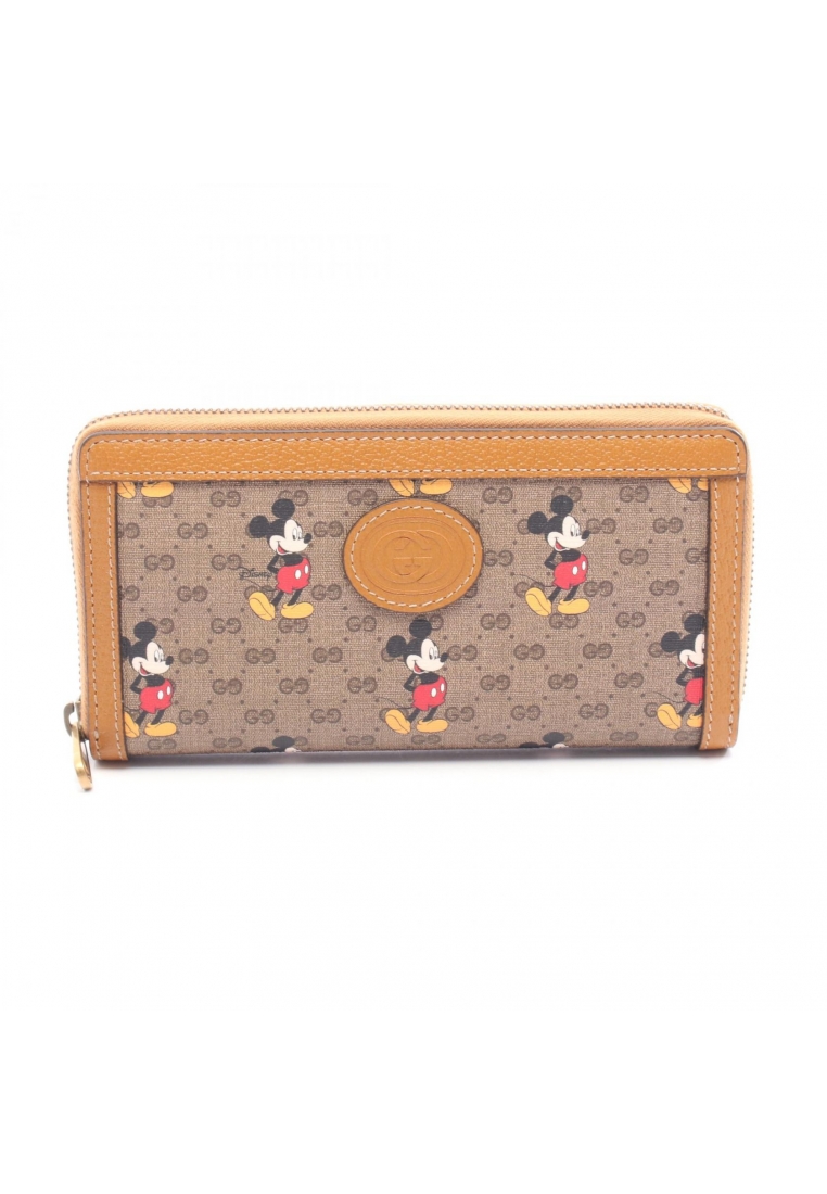 Gucci Pre-Loved Gucci GUCCI × Disney Mickey Mouse Mini GG Supreme round zipper long wallet PVC leath