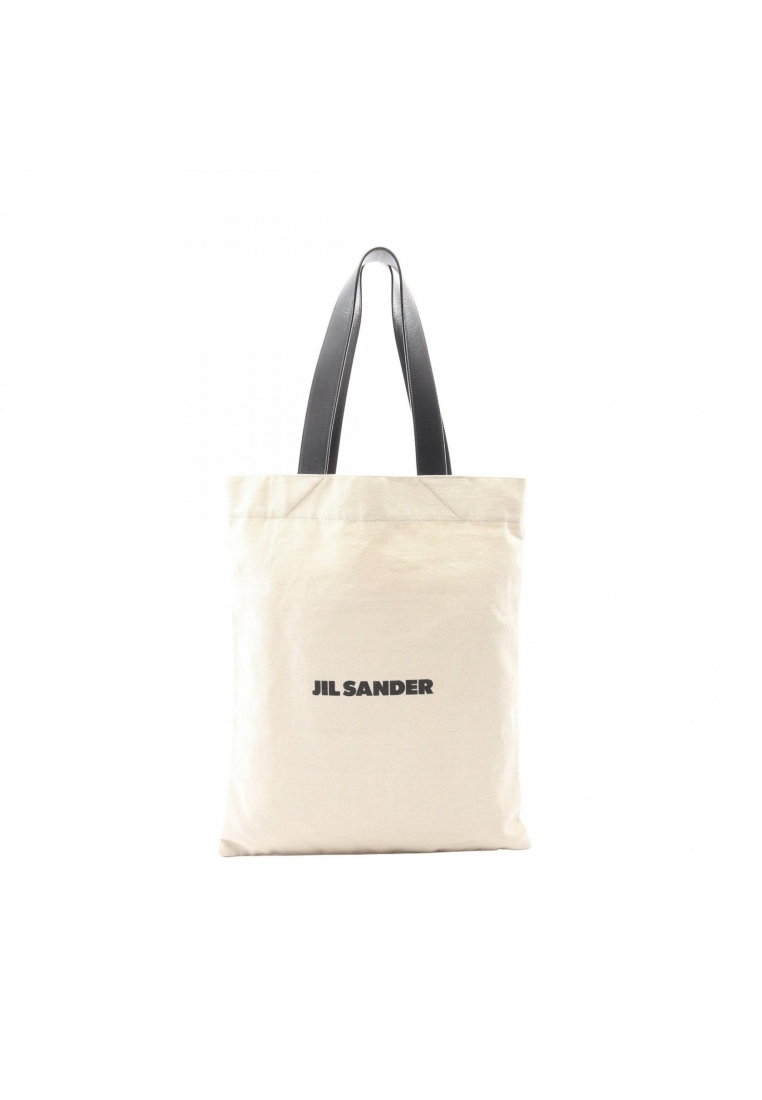 Jil Sander Pre-Loved Jil Sander Shoulder bag tote bag logo print canvas leather light beige black