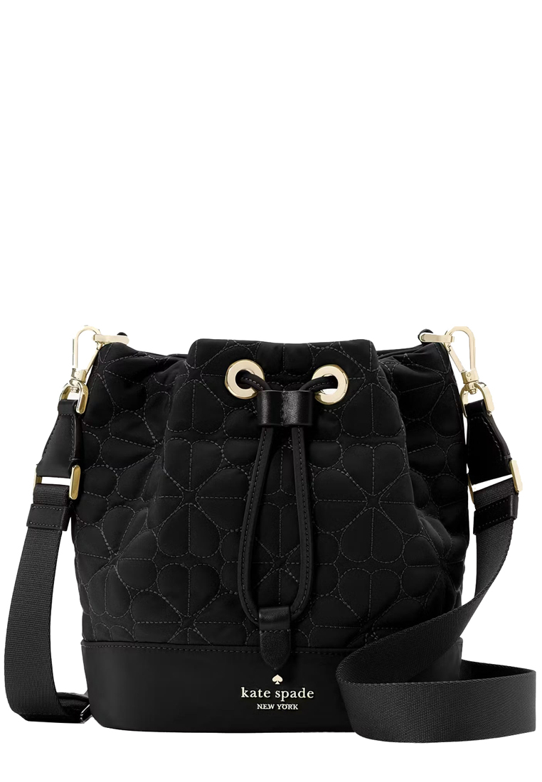 Kate Spade Flower Quilted Fabric Bucket Bag in Black KK076