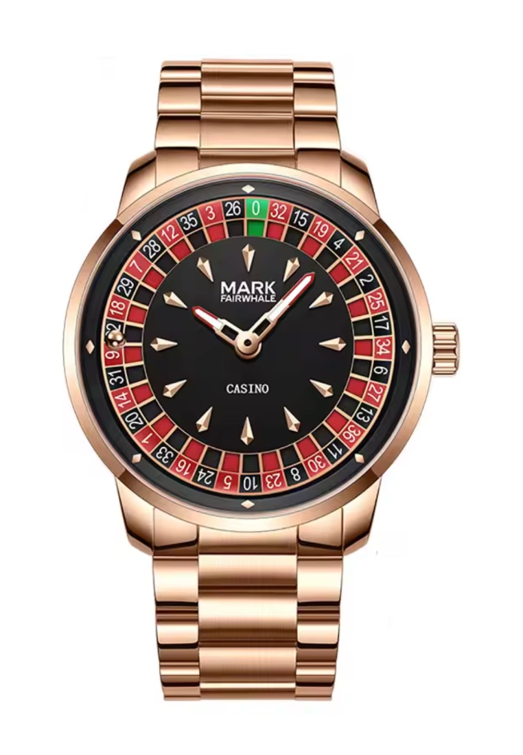 Mark Fairwhale Unisex Casino Rose Gold Color Quartz Watch, 43mm, Roulette Rotating Dial, Stainless S