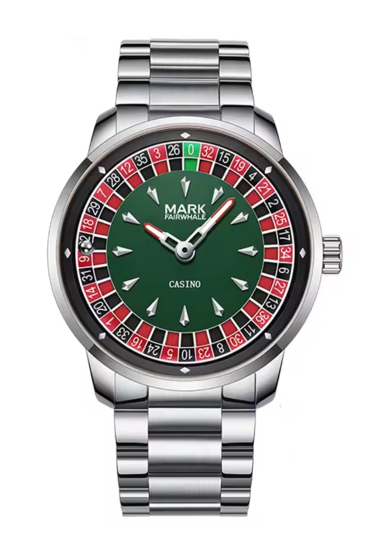 Mark Fairwhale Unisex Casino Quartz Watch, 43mm, Roulette Rotating Dial, Stainless Steel Bracelet