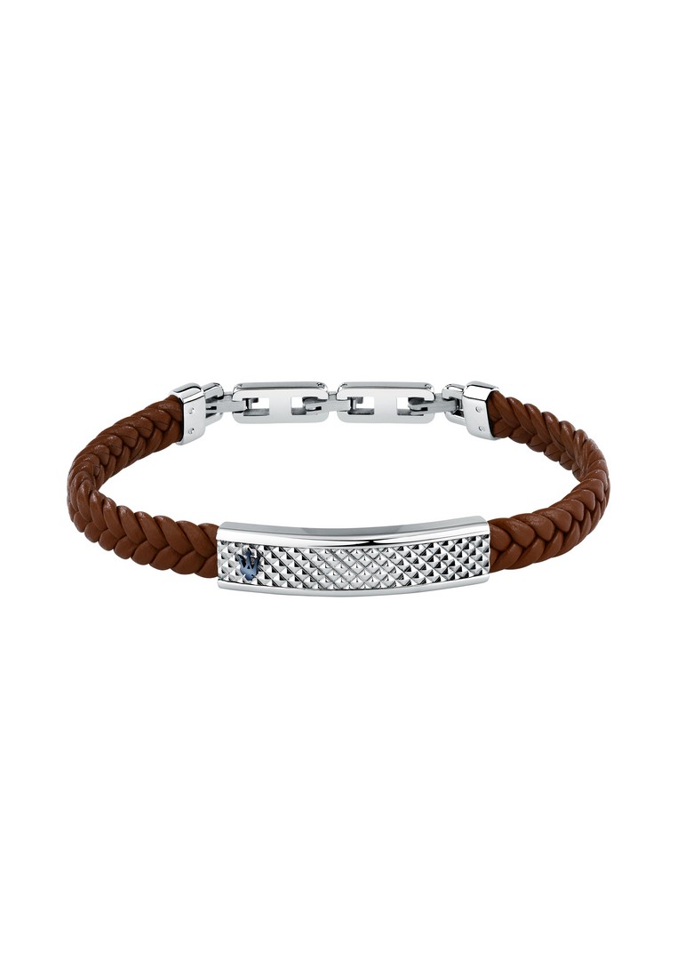 Maserati Leather Bracelet ,Men's Jewels ,Stainless Steel,19+3.5cm BROWN Leather JM525AVE37（Adjustabl