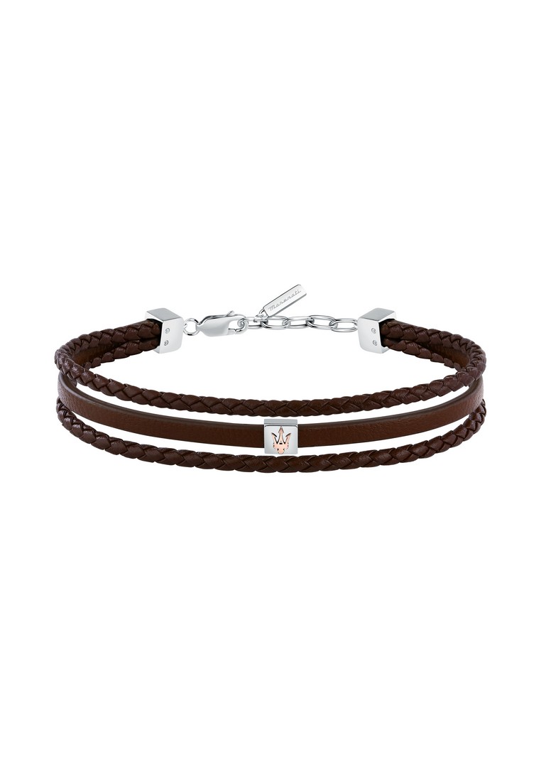Maserati Leather Bracelet ,Men's Jewels ,Stainless Steel,19+3.5cm, Rose gold plated, Brown, JM525AVE
