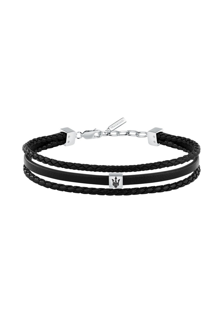 Maserati Leather Bracelet ,Men's Jewels ,Stainless Steel,19+3.5cm, Rose gold plated, Black, JM525AVE