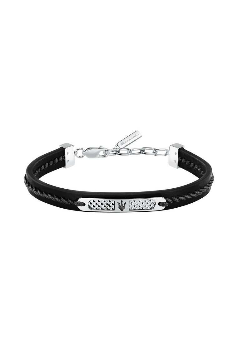 Maserati Leather Bracelet ,Men's Jewels ,Stainless Steel,19+3.5cm, Black Recycled Leather, JM525AVE2