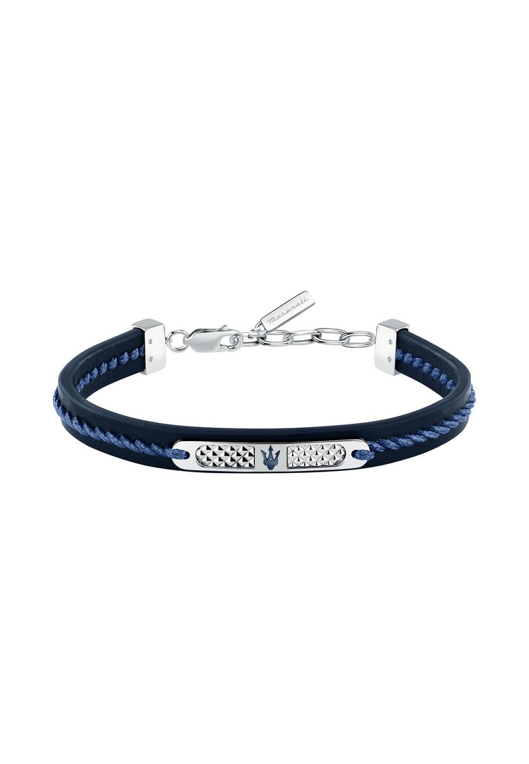 Maserati Leather Bracelet ,Men's Jewels ,Stainless Steel,19+3.5cm, Blue Recycled Leather, JM525AVE30