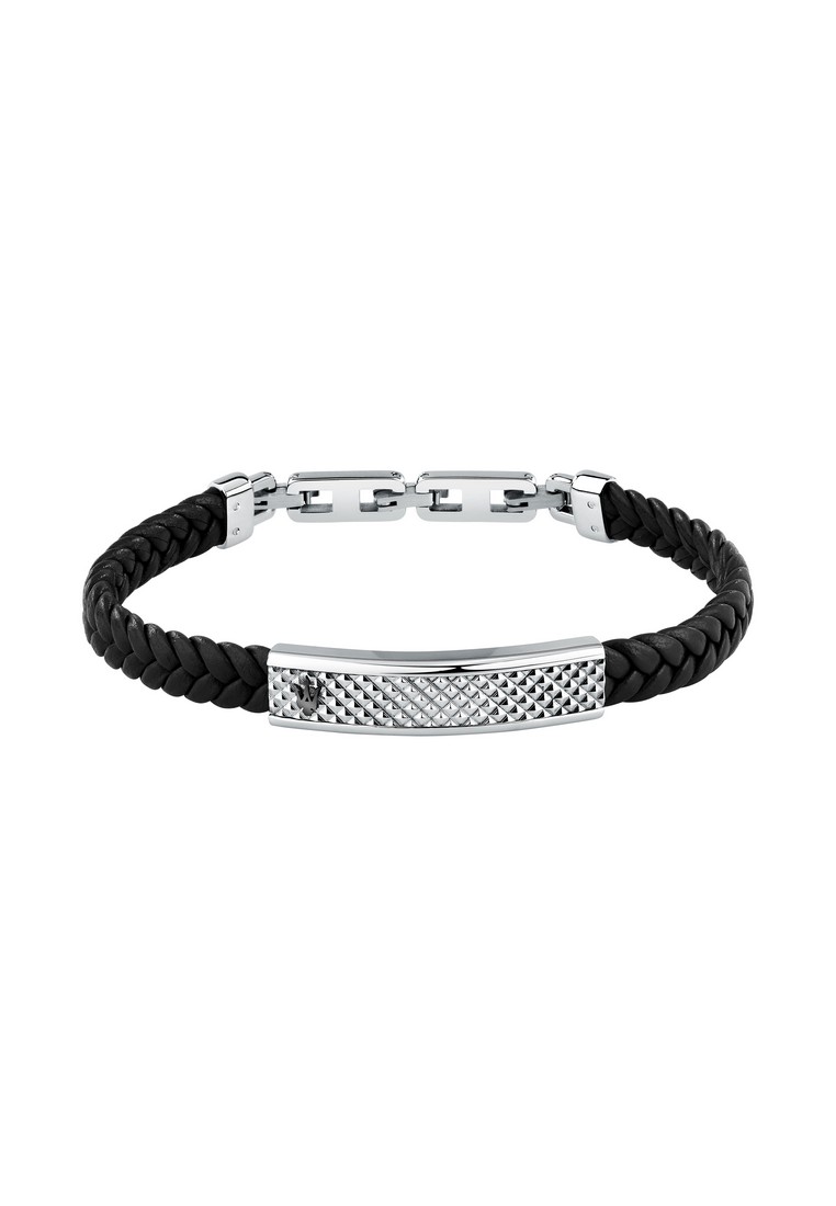 Maserati Leather Bracelet ,Men's Jewels ,Stainless Steel,19+3.5cm，BLACK Leather，JM525AVE36（Adjustabl