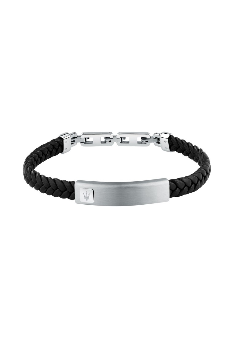 Maserati Leather Bracelet ,Men's Jewels ,Stainless Steel,19+3.5cm, Black Recycled Leather, JM525AVE3