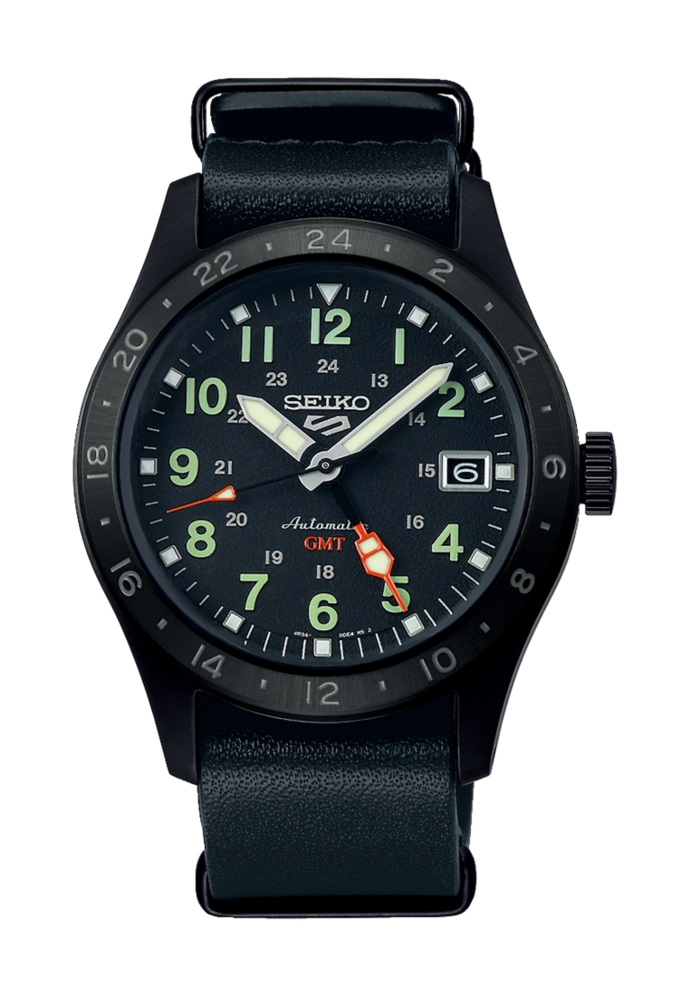 Seiko 5 Sports Field ‘Deception’ Mechanical GMT Calfskin Leather Strap Automatic Watch SSK025K1