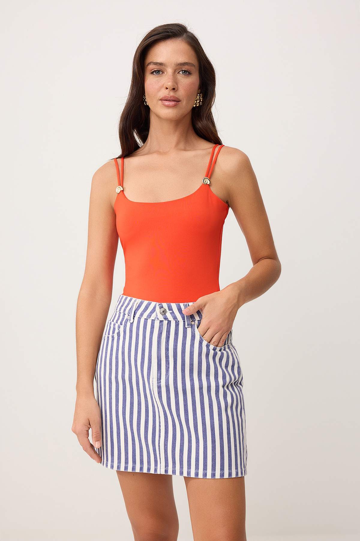 Trendyol Multi-Colored Striped Mini Denim Skirt Twoss26Et154